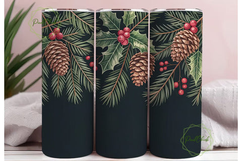 Vintage Christmas Botanical Tumbler Wrap Sublimation PixelChick 