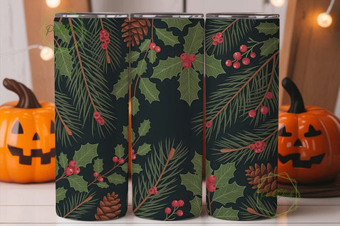 Vintage Christmas Botanical Tumbler Wrap Sublimation PixelChick 