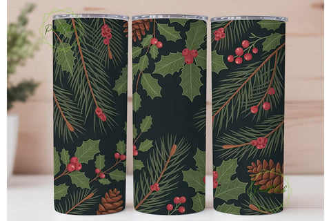 Vintage Christmas Botanical Tumbler Wrap Sublimation PixelChick 