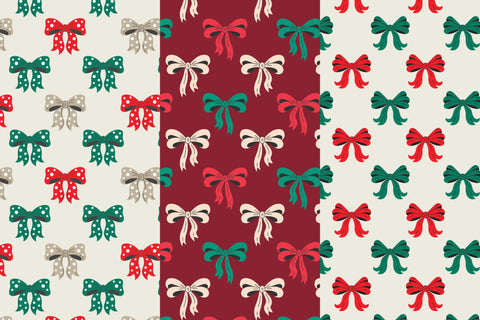 Vintage Christmas Bows Seamless Patterns Digital Pattern Rin Green 