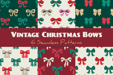 Vintage Christmas Bows Seamless Patterns Digital Pattern Rin Green 