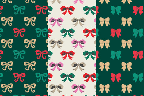 Vintage Christmas Bows Seamless Patterns Digital Pattern Rin Green 