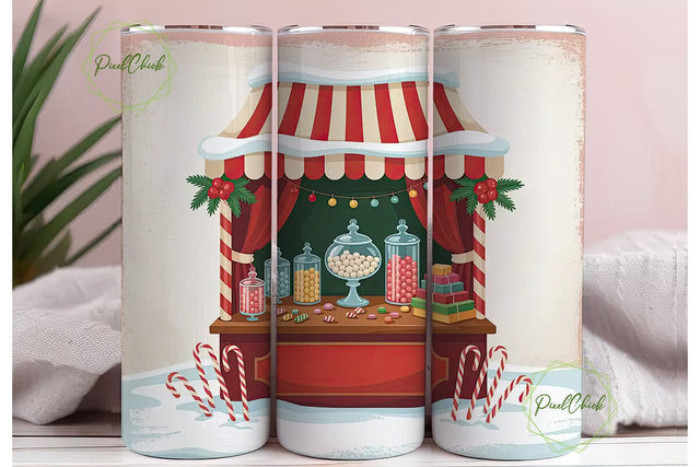 Vintage Christmas Candy Stand Tumbler Sublimation PixelChick 