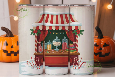 Vintage Christmas Candy Stand Tumbler Sublimation PixelChick 