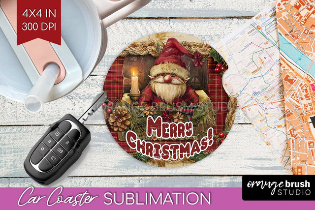 Vintage Christmas Car Coaster PNG - Xmas Coaster Sublimatoin Sublimation OrangeBrushStudio 