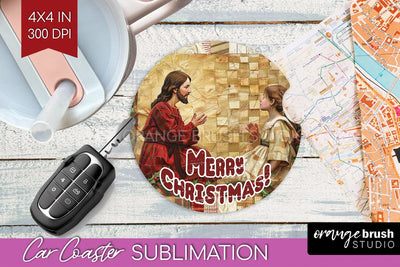 Vintage Christmas Car Coaster PNG - Xmas Coaster Sublimatoin Sublimation OrangeBrushStudio 