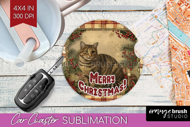 Vintage Christmas Car Coaster PNG - Xmas Coaster Sublimatoin Sublimation OrangeBrushStudio 