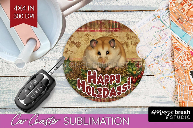 Vintage Christmas Car Coaster PNG - Xmas Coaster Sublimatoin Sublimation OrangeBrushStudio 