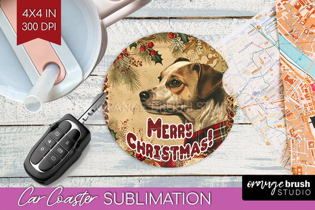 Vintage Christmas Car Coaster PNG - Xmas Coaster Sublimatoin Sublimation OrangeBrushStudio 
