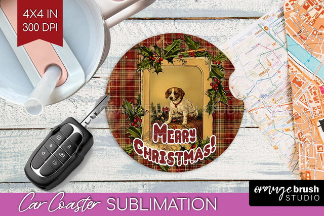 Vintage Christmas Car Coaster PNG - Xmas Coaster Sublimatoin Sublimation OrangeBrushStudio 