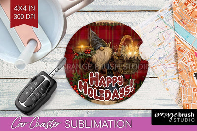 Vintage Christmas Car Coaster PNG - Xmas Coaster Sublimatoin Sublimation OrangeBrushStudio 