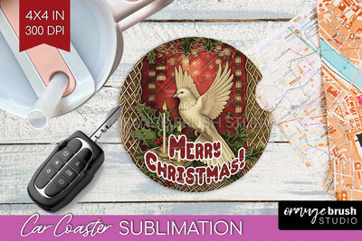 Vintage Christmas Car Coaster PNG - Xmas Coaster Sublimatoin Sublimation OrangeBrushStudio 