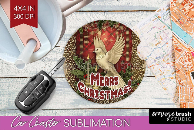 Vintage Christmas Car Coaster PNG - Xmas Coaster Sublimatoin Sublimation OrangeBrushStudio 