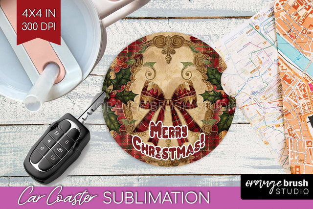 Vintage Christmas Car Coaster PNG - Xmas Coaster Sublimatoin Sublimation OrangeBrushStudio 