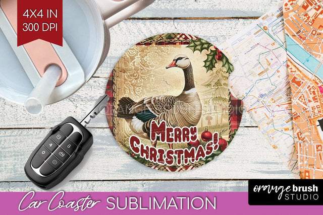Vintage Christmas Car Coaster PNG - Xmas Coaster Sublimatoin Sublimation OrangeBrushStudio 