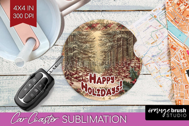Vintage Christmas Car Coaster PNG - Xmas Coaster Sublimatoin Sublimation OrangeBrushStudio 
