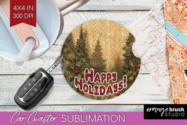 Vintage Christmas Car Coaster PNG - Xmas Coaster Sublimatoin Sublimation OrangeBrushStudio 