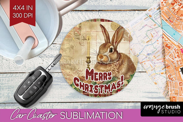 Vintage Christmas Car Coaster PNG - Xmas Coaster Sublimatoin Sublimation OrangeBrushStudio 
