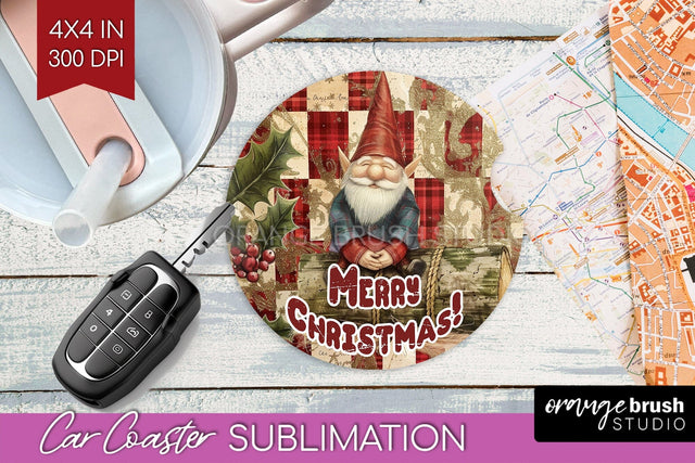 Vintage Christmas Car Coaster PNG - Xmas Coaster Sublimatoin Sublimation OrangeBrushStudio 