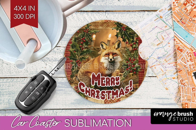 Vintage Christmas Car Coaster PNG - Xmas Coaster Sublimatoin Sublimation OrangeBrushStudio 