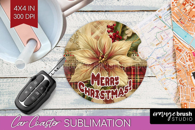 Vintage Christmas Car Coaster PNG - Xmas Coaster Sublimatoin Sublimation OrangeBrushStudio 