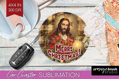 Vintage Christmas Car Coaster PNG - Xmas Coaster Sublimatoin Sublimation OrangeBrushStudio 