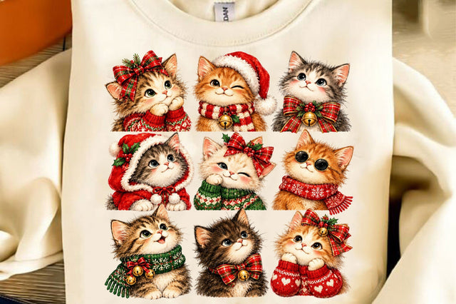 Vintage Christmas Cats Clipart PNG Sublimation SVGista 
