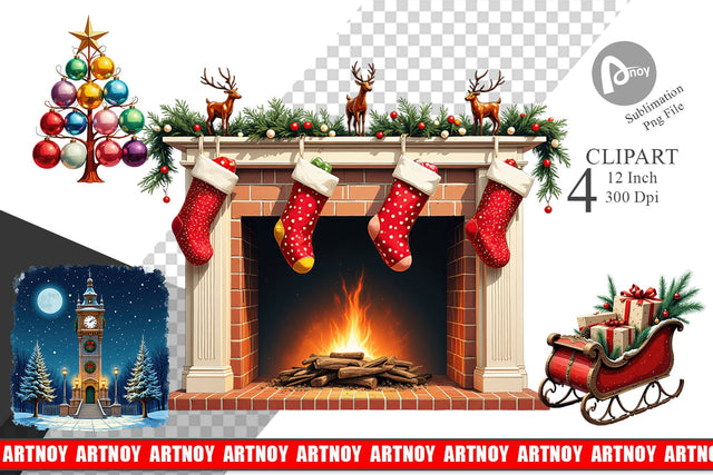 Vintage Christmas Clipart Sublimation artnoy 