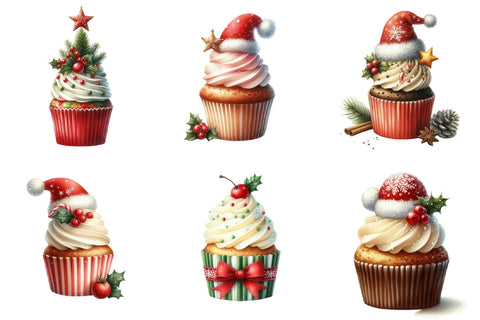Vintage Christmas Cupcake Clipart Bundle Sublimation designartist 