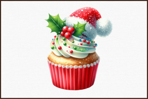 Vintage Christmas Cupcake Clipart Bundle Sublimation designartist 