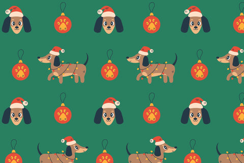 Vintage Christmas Dachshund Dog Seamless Patterns Digital Pattern Rin Green 