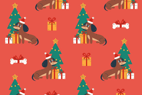 Vintage Christmas Dachshund Dog Seamless Patterns Digital Pattern Rin Green 