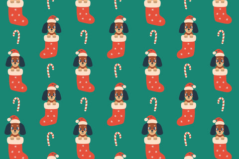 Vintage Christmas Dachshund Dog Seamless Patterns Digital Pattern Rin Green 