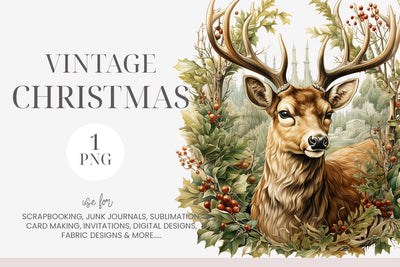 Vintage Christmas Deer Clipart Sublimation BijouBay 