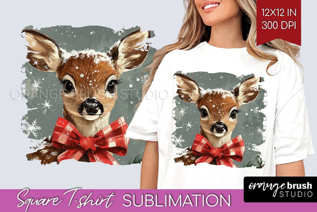 Vintage Christmas Deer Square Tshirt PNG Background Design Sublimation OrangeBrushStudio 