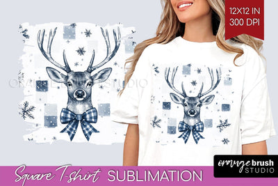 Vintage Christmas Deer Square Tshirt PNG Background Design Sublimation OrangeBrushStudio 
