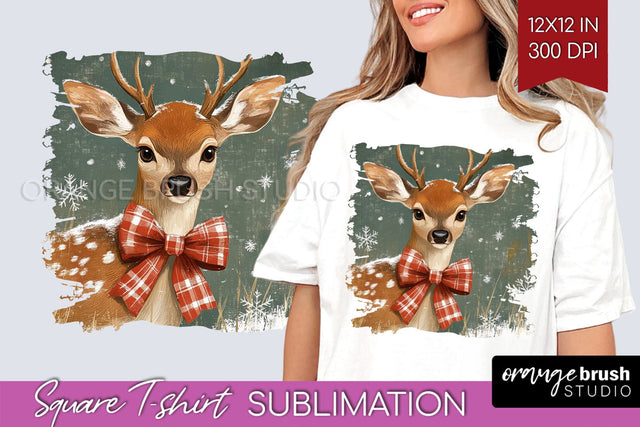 Vintage Christmas Deer Square Tshirt PNG Background Design Sublimation OrangeBrushStudio 