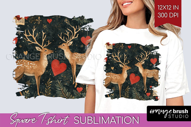 Vintage Christmas Deer Square Tshirt PNG Background Design Sublimation OrangeBrushStudio 