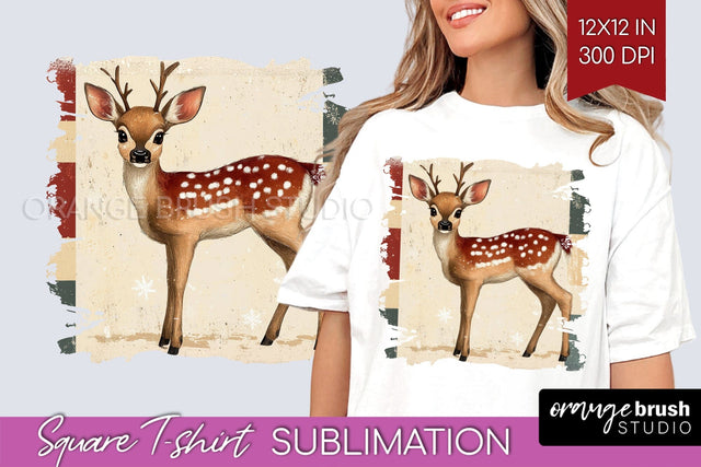 Vintage Christmas Deer Square Tshirt PNG Background Design Sublimation OrangeBrushStudio 