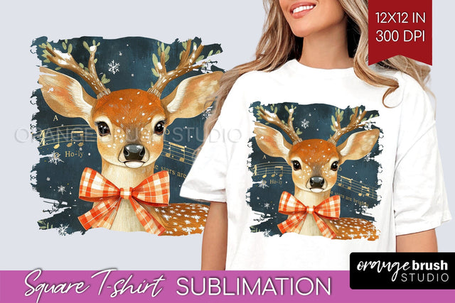 Vintage Christmas Deer Square Tshirt PNG Background Design Sublimation OrangeBrushStudio 