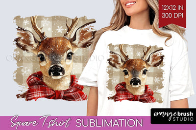 Vintage Christmas Deer Square Tshirt PNG Background Design Sublimation OrangeBrushStudio 