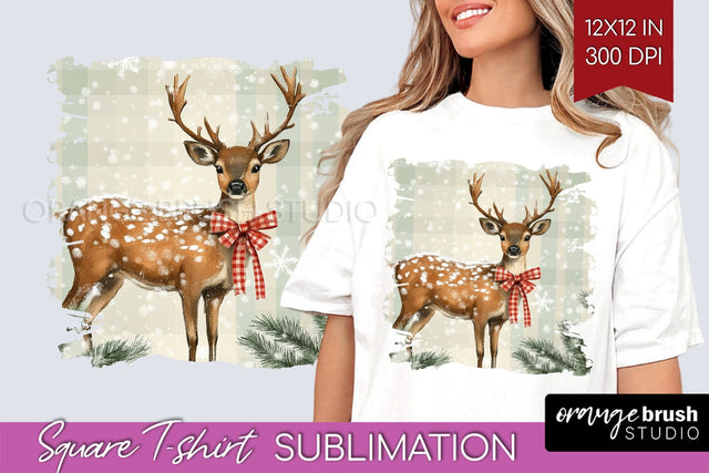 Vintage Christmas Deer Square Tshirt PNG Background Design Sublimation OrangeBrushStudio 