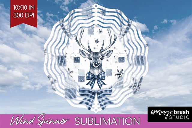 Vintage Christmas Deer Wind Spinner Sublimation PNG Sublimation OrangeBrushStudio 