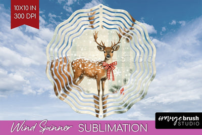 Vintage Christmas Deer Wind Spinner Sublimation PNG Sublimation OrangeBrushStudio 