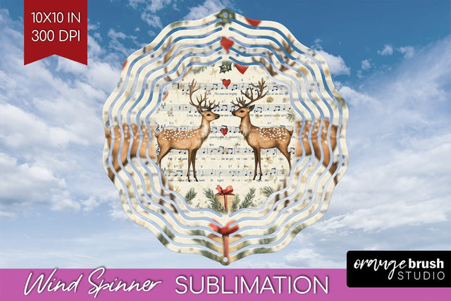 Vintage Christmas Deer Wind Spinner Sublimation PNG Sublimation OrangeBrushStudio 