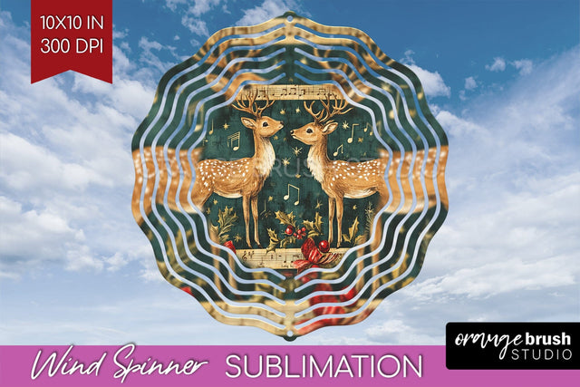 Vintage Christmas Deer Wind Spinner Sublimation PNG Sublimation OrangeBrushStudio 