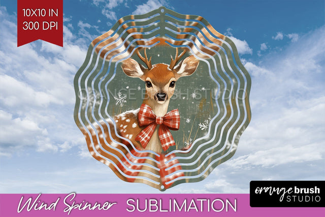 Vintage Christmas Deer Wind Spinner Sublimation PNG Sublimation OrangeBrushStudio 