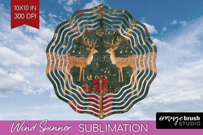 Vintage Christmas Deer Wind Spinner Sublimation PNG Sublimation OrangeBrushStudio 