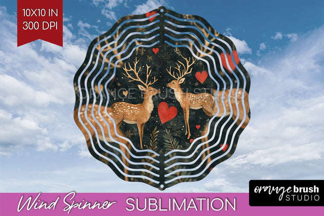 Vintage Christmas Deer Wind Spinner Sublimation PNG Sublimation OrangeBrushStudio 