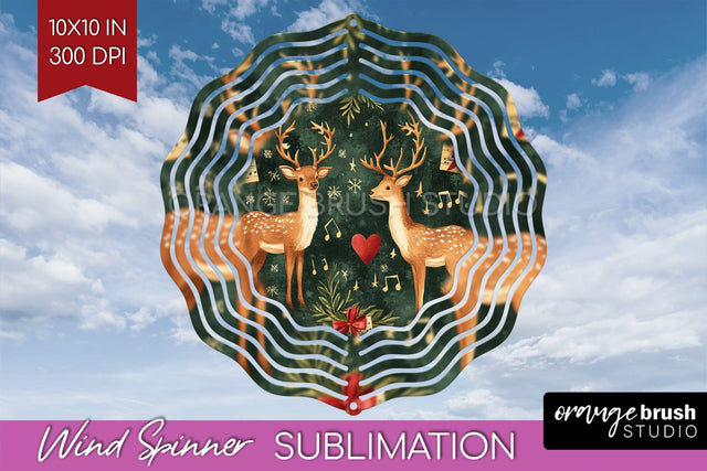 Vintage Christmas Deer Wind Spinner Sublimation PNG Sublimation OrangeBrushStudio 